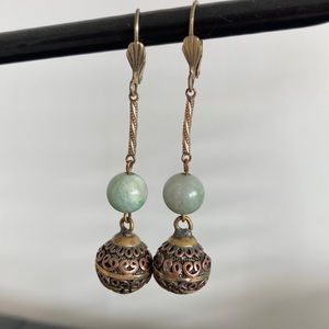 Brass & Jadeite Bead Earrings